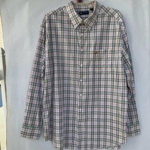 Jack Nicklaus Mens Shirt 2XL XXL Plaid White Green Button Up Casual Long Sleeve
